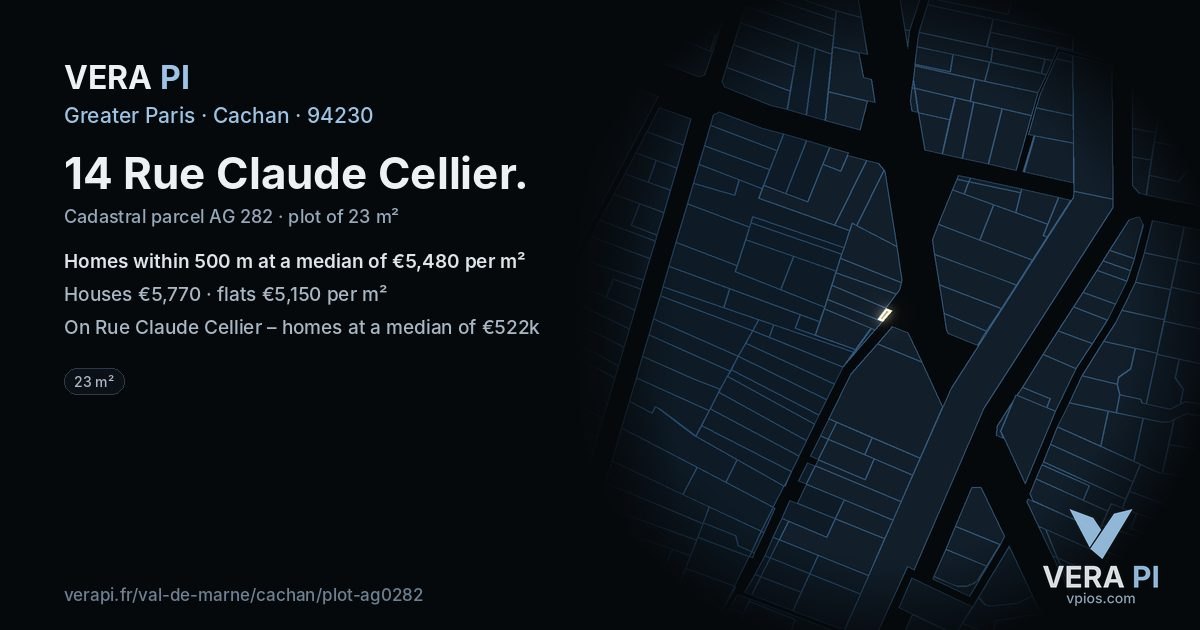14 Rue Claude Cellier, Cachan at night – the plot lit, the parcels around coloured by the prices near them