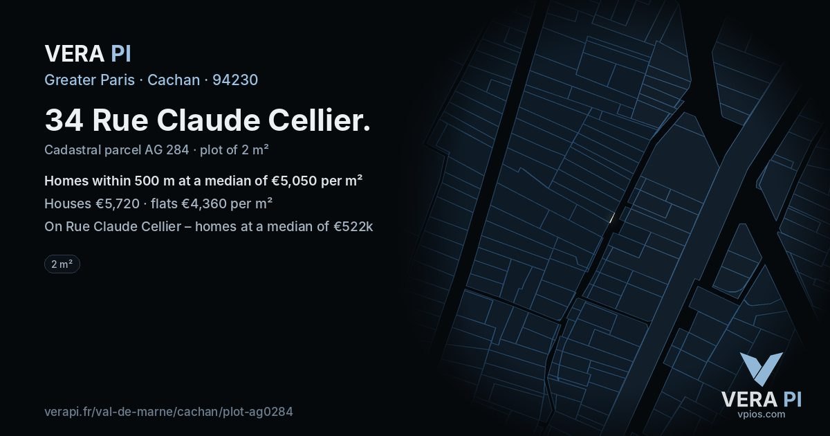 34 Rue Claude Cellier, Cachan at night – the plot lit, the parcels around coloured by the prices near them