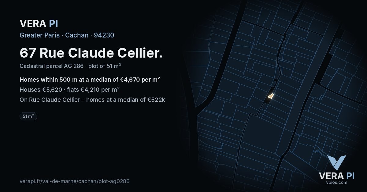 67 Rue Claude Cellier, Cachan at night – the plot lit, the parcels around coloured by the prices near them