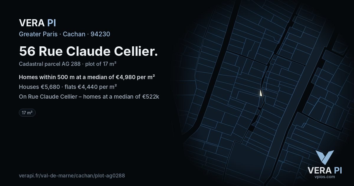 56 Rue Claude Cellier, Cachan at night – the plot lit, the parcels around coloured by the prices near them