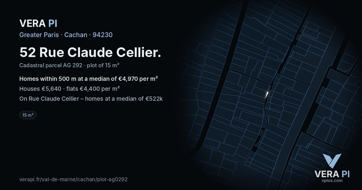 52 Rue Claude Cellier, Cachan at night – the plot lit, the parcels around coloured by the prices near them
