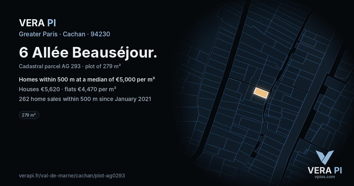 6 Allée Beauséjour, Cachan at night – the plot lit, the parcels around coloured by the prices near them