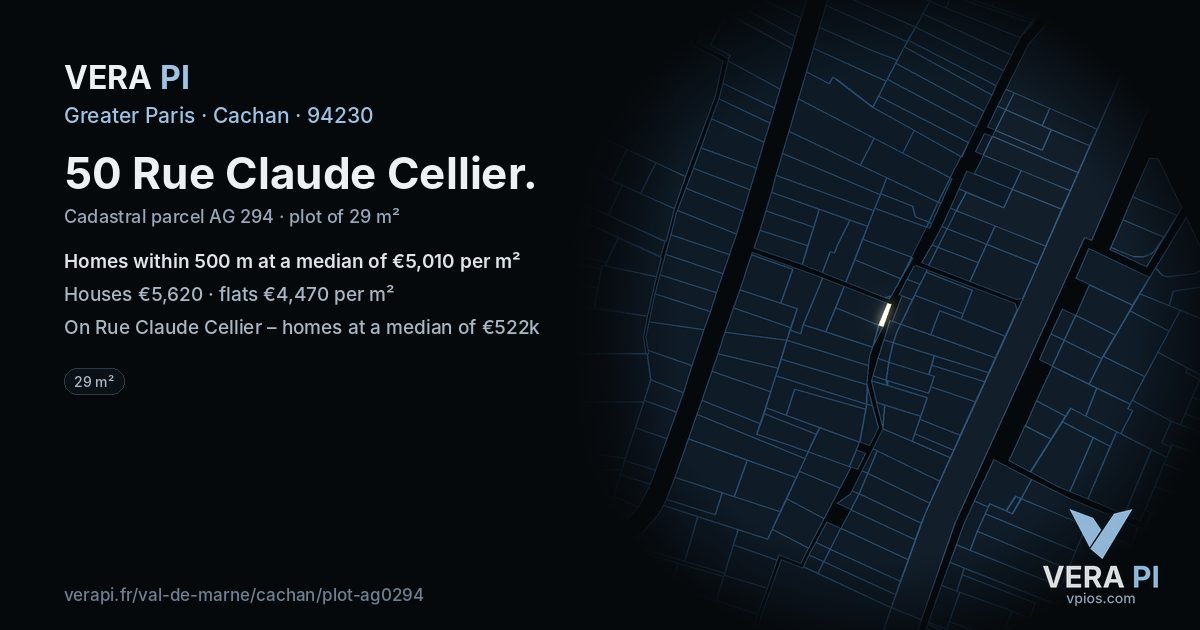 50 Rue Claude Cellier, Cachan at night – the plot lit, the parcels around coloured by the prices near them