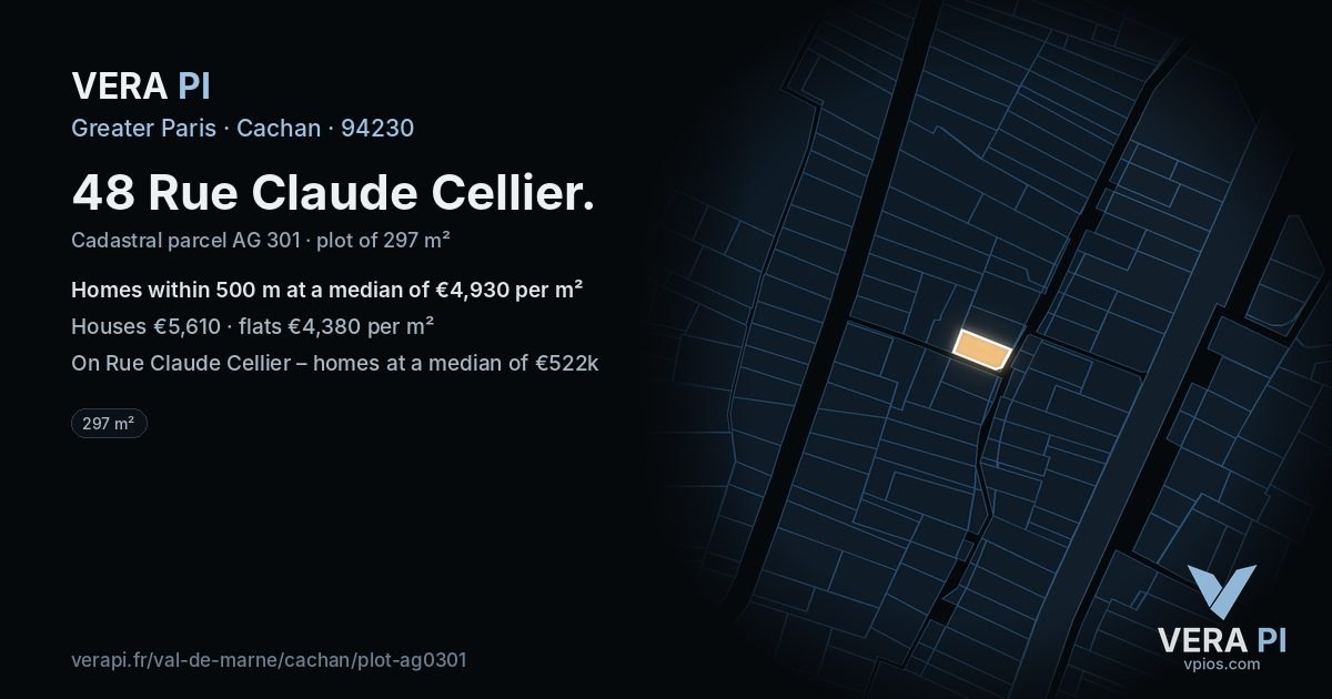 48 Rue Claude Cellier, Cachan at night – the plot lit, the parcels around coloured by the prices near them