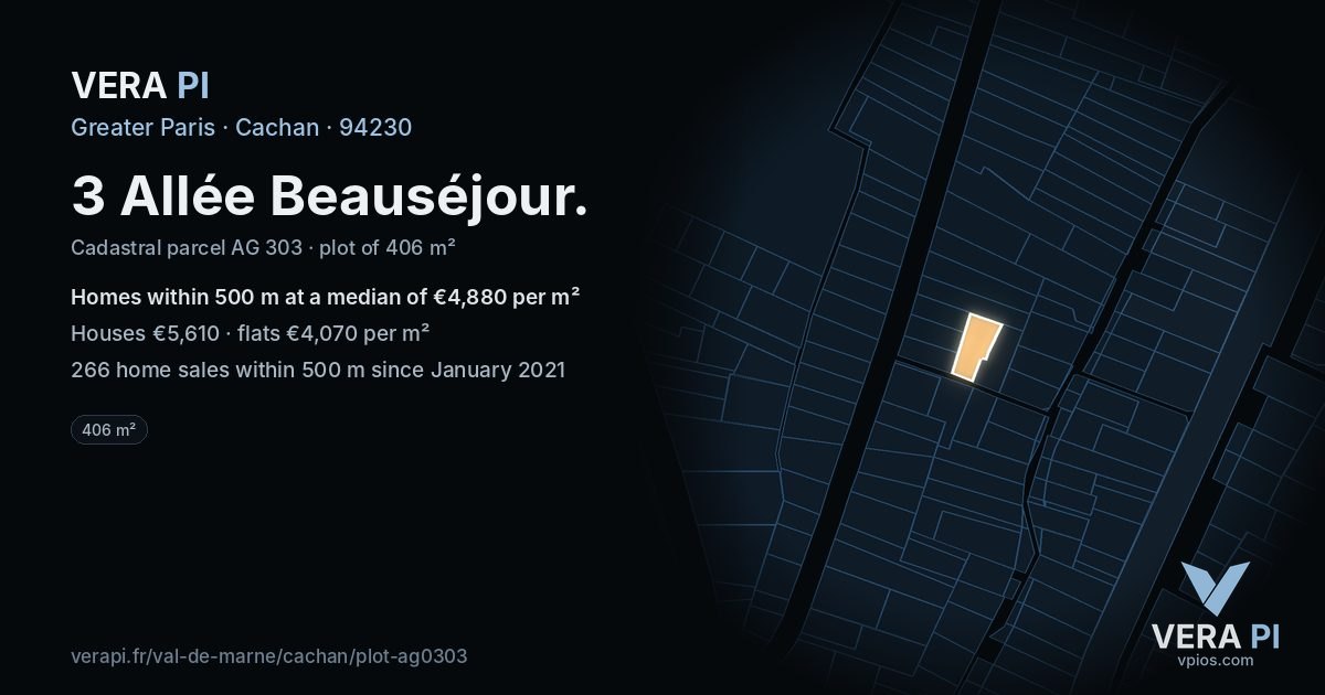 3 Allée Beauséjour, Cachan at night – the plot lit, the parcels around coloured by the prices near them