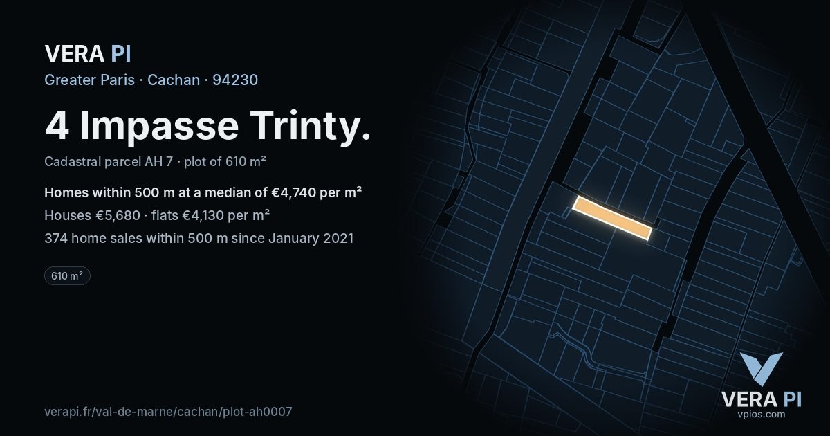 4 Impasse Trinty, Cachan at night – the plot lit, the parcels around coloured by the prices near them
