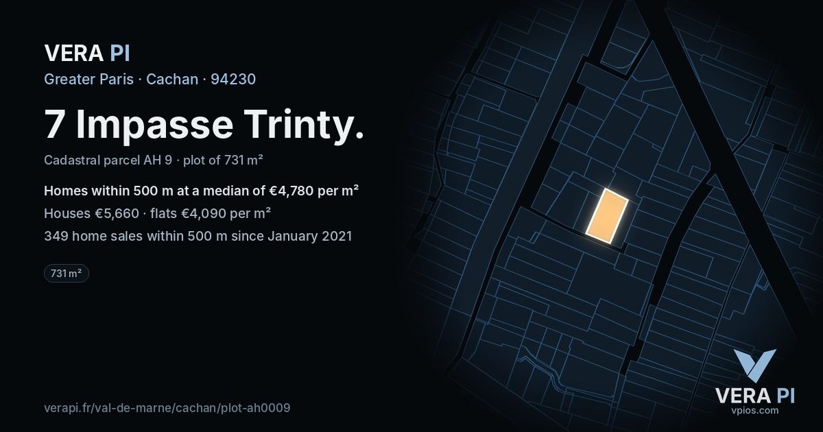 7 Impasse Trinty, Cachan at night – the plot lit, the parcels around coloured by the prices near them