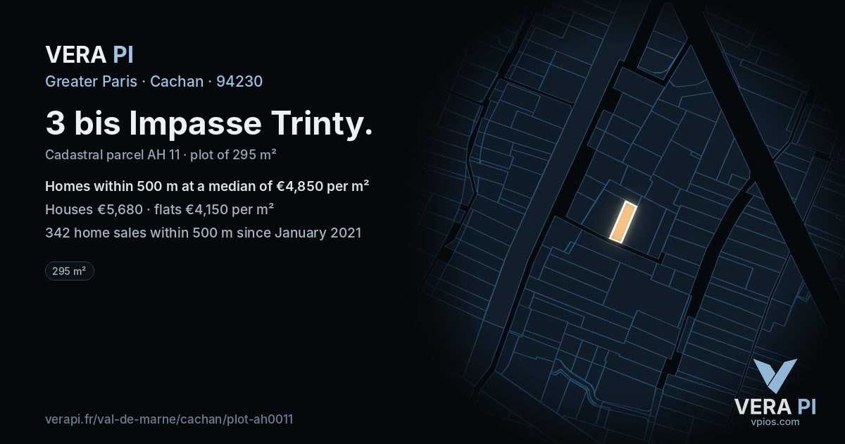 3 bis Impasse Trinty, Cachan at night – the plot lit, the parcels around coloured by the prices near them
