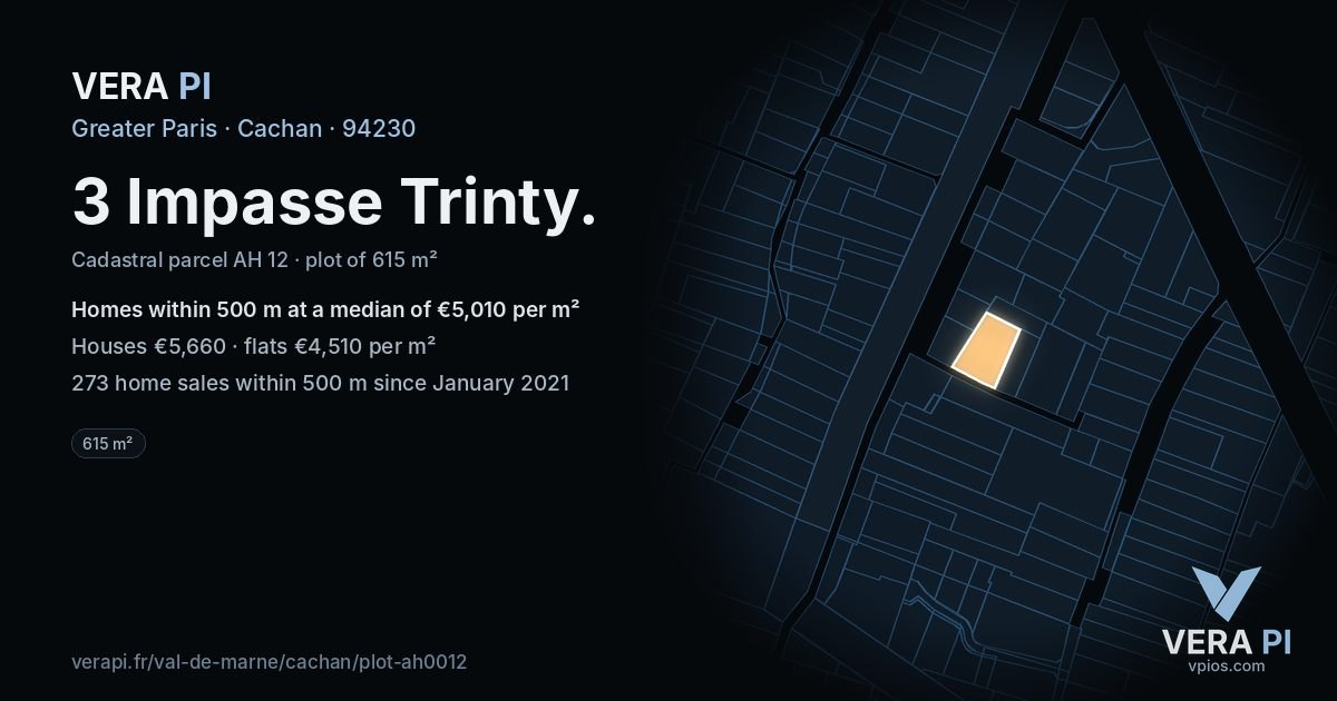 3 Impasse Trinty, Cachan at night – the plot lit, the parcels around coloured by the prices near them
