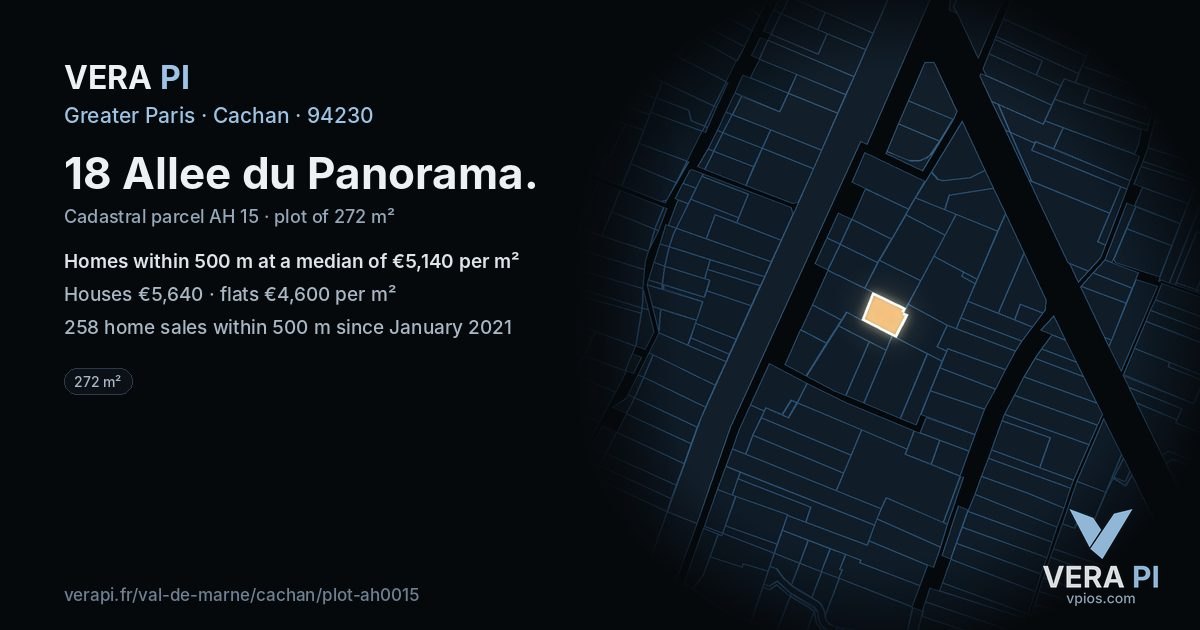 18 Allee du Panorama, Cachan at night – the plot lit, the parcels around coloured by the prices near them