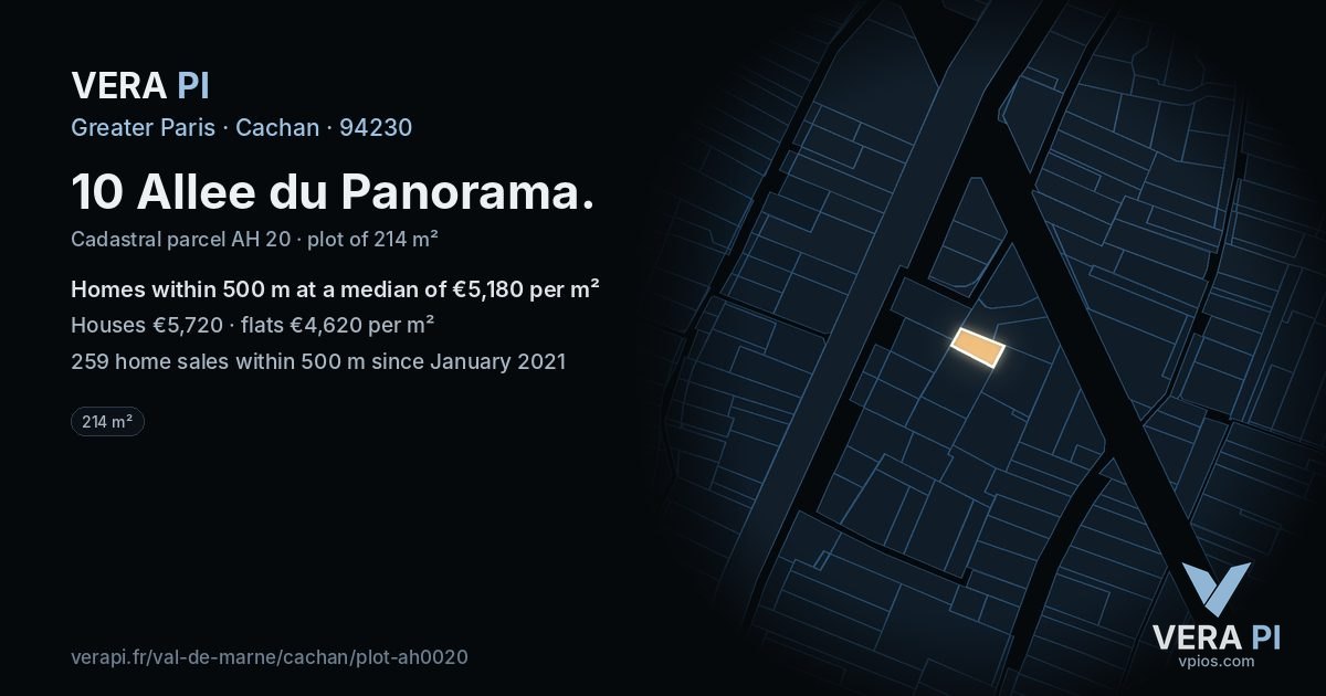 10 Allee du Panorama, Cachan at night – the plot lit, the parcels around coloured by the prices near them