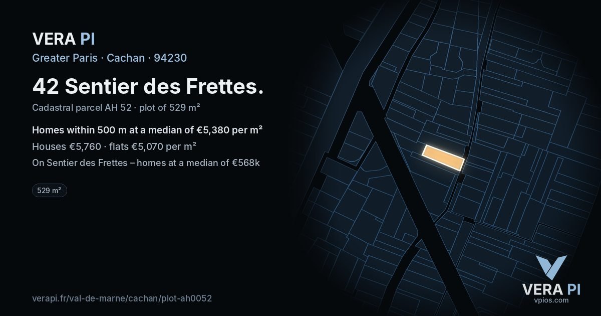 42 Sentier des Frettes, Cachan at night – the plot lit, the parcels around coloured by the prices near them
