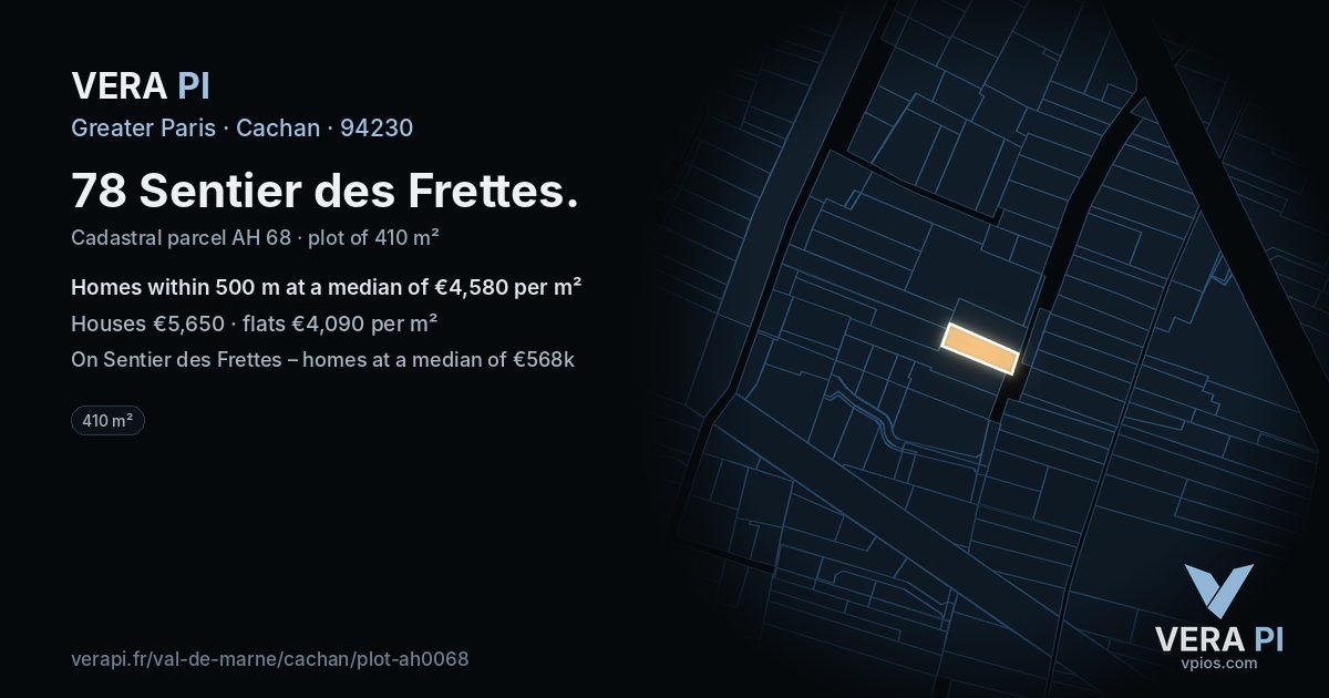 78 Sentier des Frettes, Cachan at night – the plot lit, the parcels around coloured by the prices near them