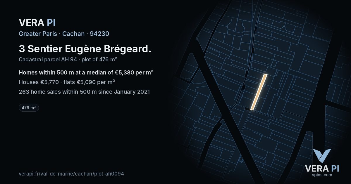 3 Sentier Eugène Brégeard, Cachan at night – the plot lit, the parcels around coloured by the prices near them