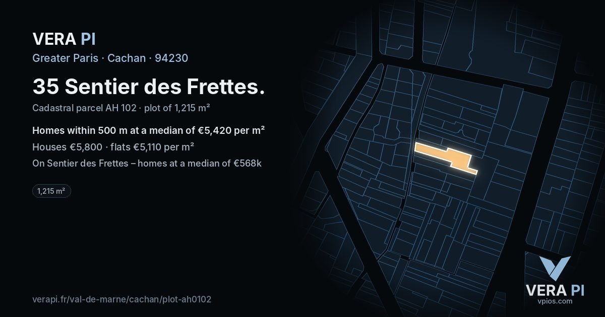 35 Sentier des Frettes, Cachan at night – the plot lit, the parcels around coloured by the prices near them