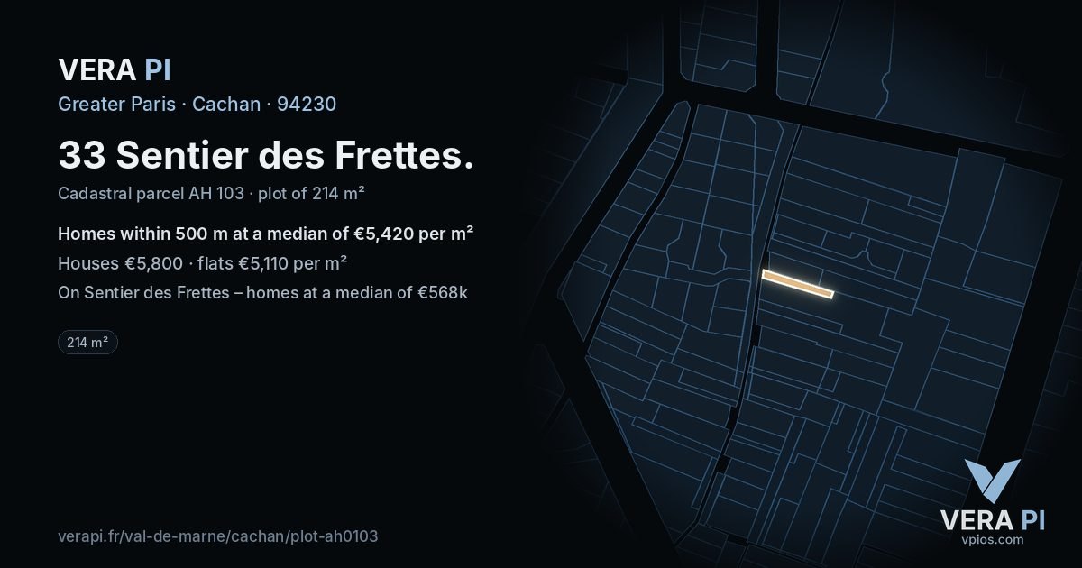 33 Sentier des Frettes, Cachan at night – the plot lit, the parcels around coloured by the prices near them