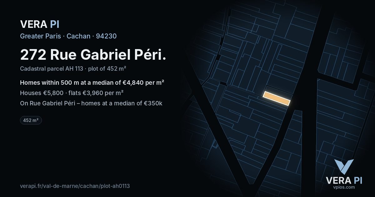 272 Rue Gabriel Péri, Cachan at night – the plot lit, the parcels around coloured by the prices near them