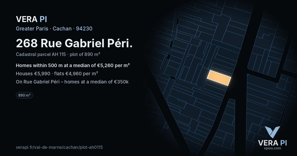 268 Rue Gabriel Péri, Cachan at night – the plot lit, the parcels around coloured by the prices near them