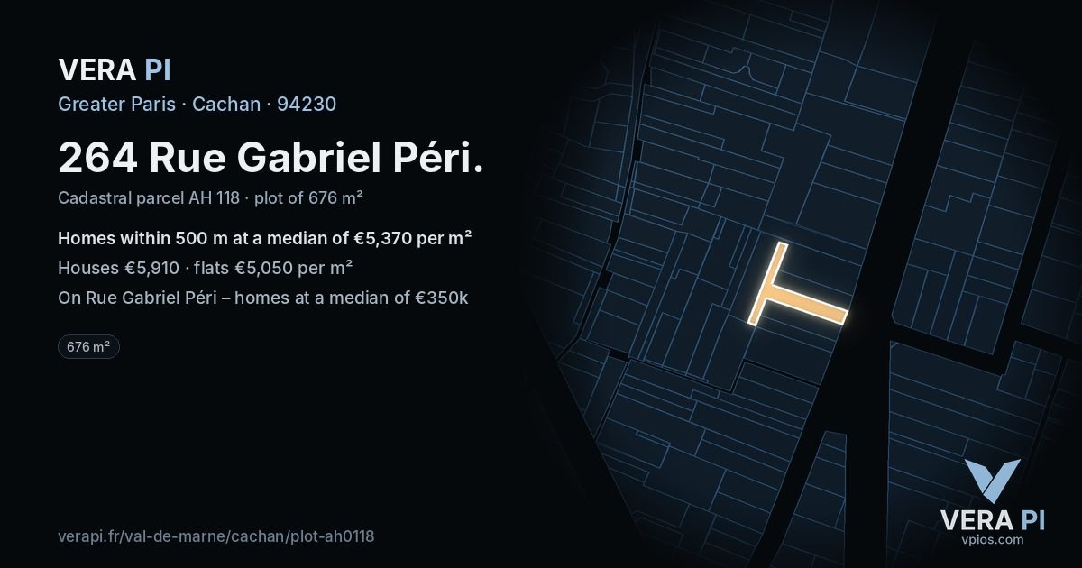 264 Rue Gabriel Péri, Cachan at night – the plot lit, the parcels around coloured by the prices near them