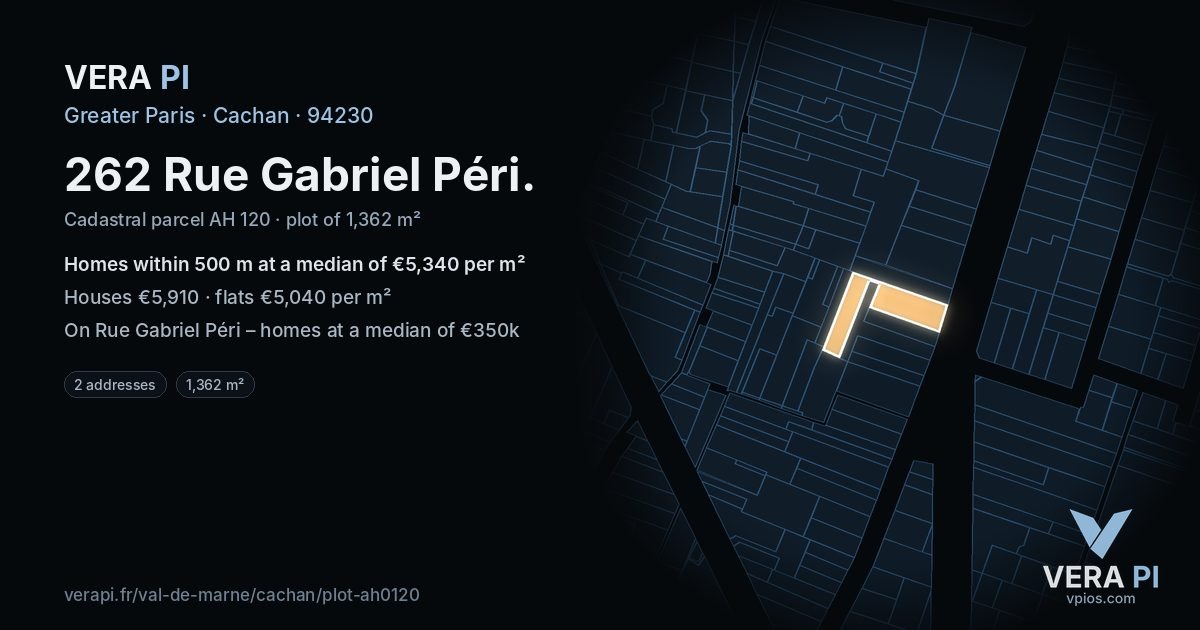 262 Rue Gabriel Péri, Cachan at night – the plot lit, the parcels around coloured by the prices near them