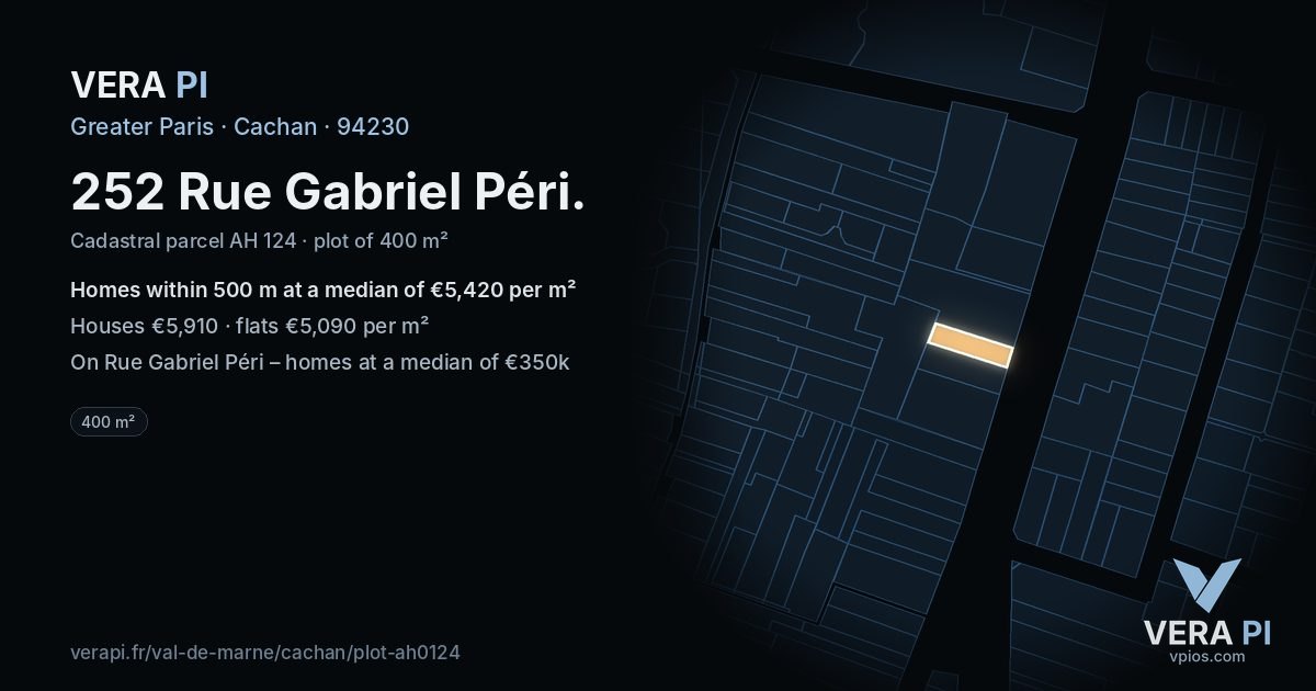 252 Rue Gabriel Péri, Cachan at night – the plot lit, the parcels around coloured by the prices near them