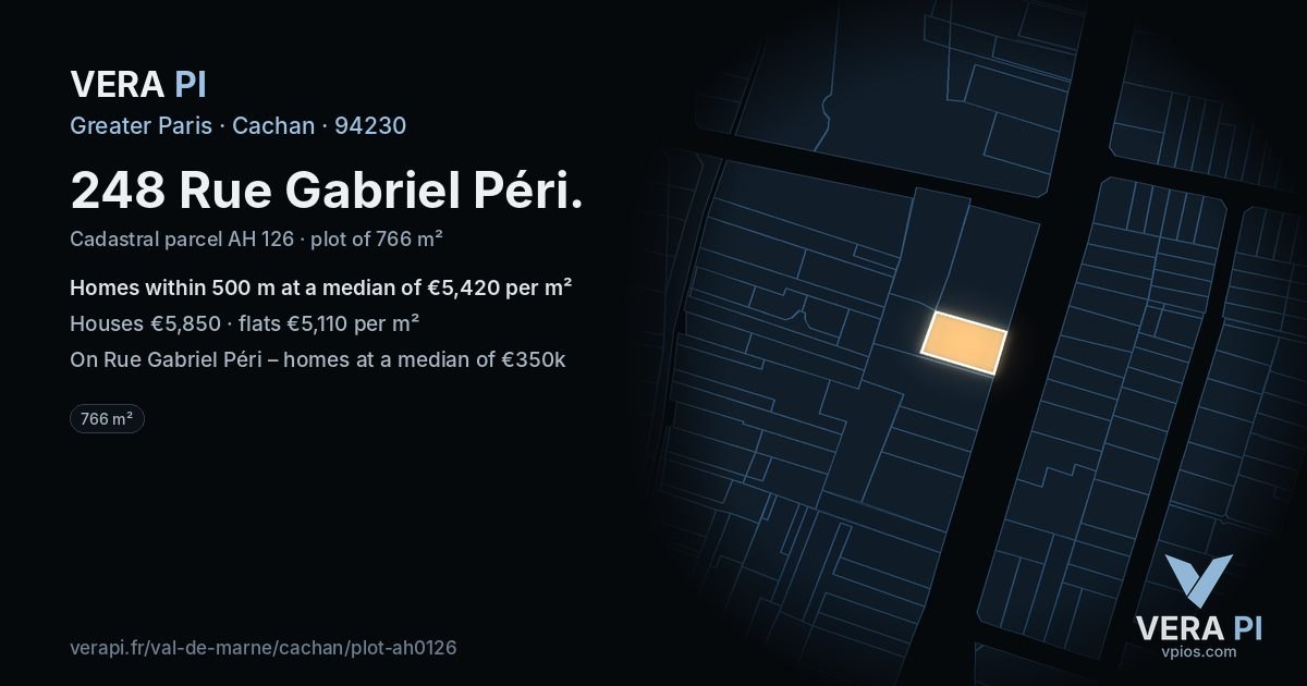 248 Rue Gabriel Péri, Cachan at night – the plot lit, the parcels around coloured by the prices near them
