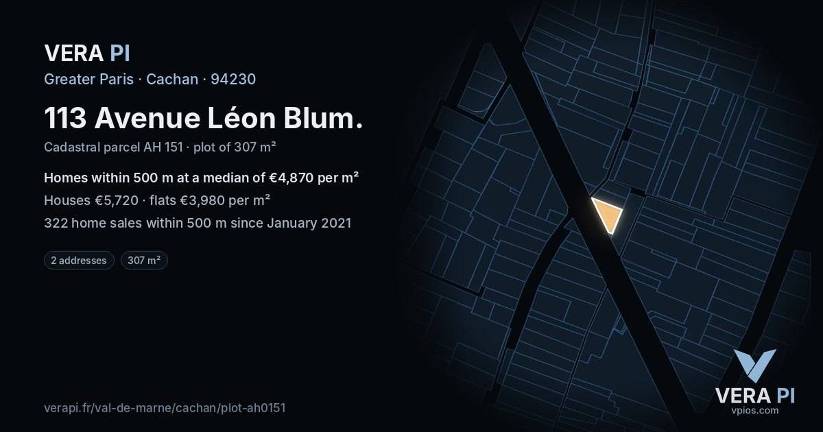 113 Avenue Léon Blum, Cachan at night – the plot lit, the parcels around coloured by the prices near them