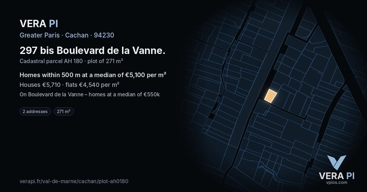 297 bis Boulevard de la Vanne, Cachan at night – the plot lit, the parcels around coloured by the prices near them