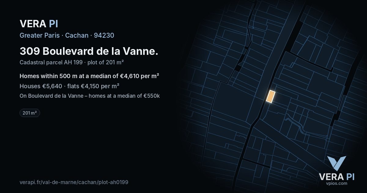 309 Boulevard de la Vanne, Cachan at night – the plot lit, the parcels around coloured by the prices near them