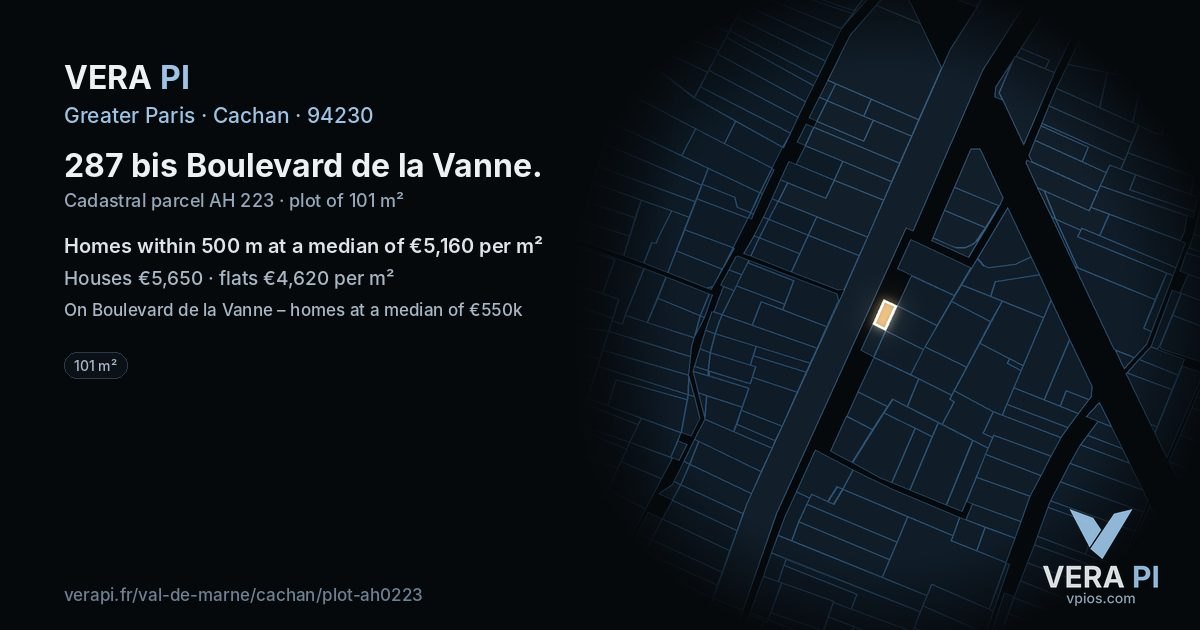 287 bis Boulevard de la Vanne, Cachan at night – the plot lit, the parcels around coloured by the prices near them