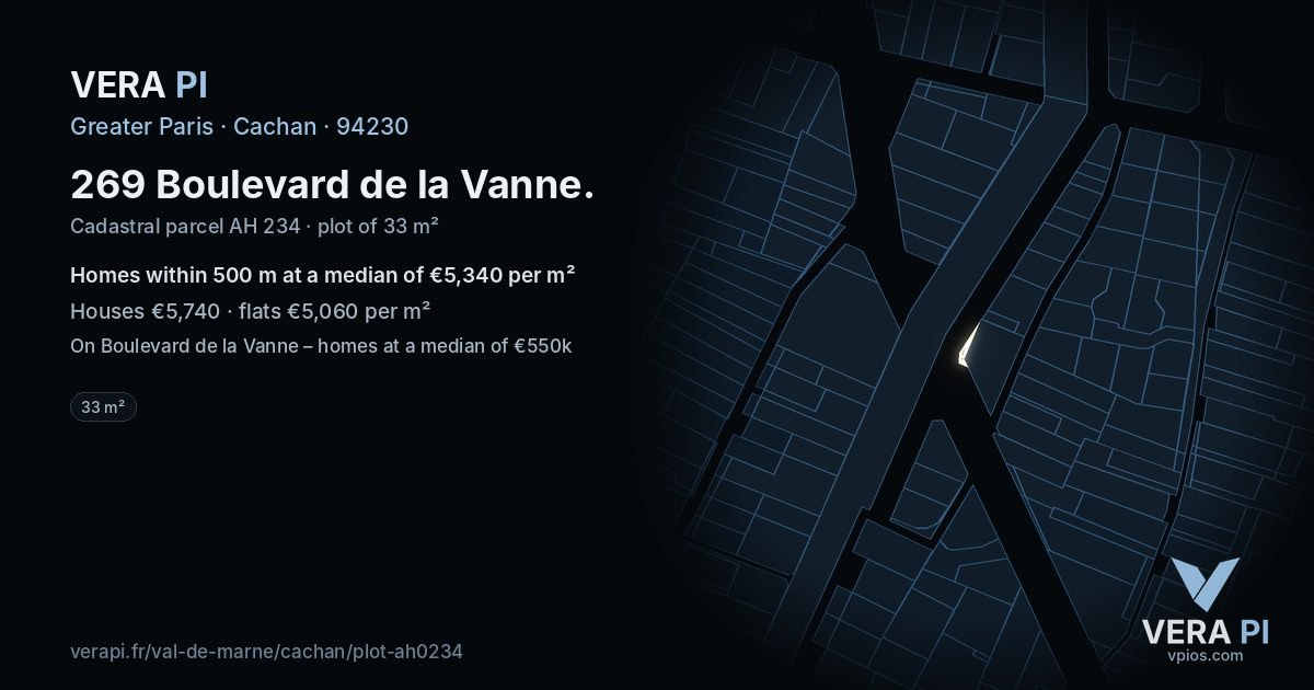 269 Boulevard de la Vanne, Cachan at night – the plot lit, the parcels around coloured by the prices near them