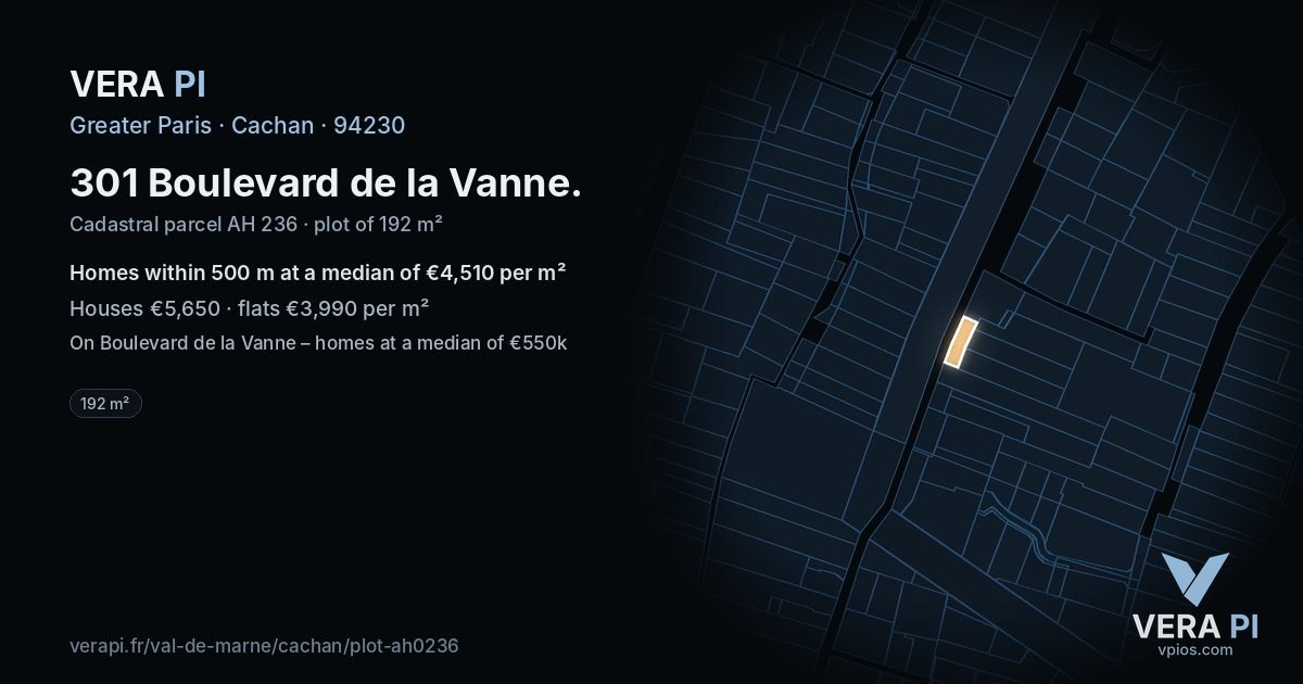 301 Boulevard de la Vanne, Cachan at night – the plot lit, the parcels around coloured by the prices near them