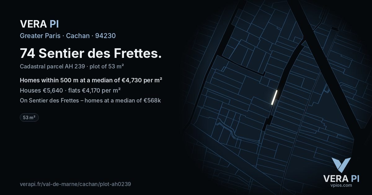 74 Sentier des Frettes, Cachan at night – the plot lit, the parcels around coloured by the prices near them
