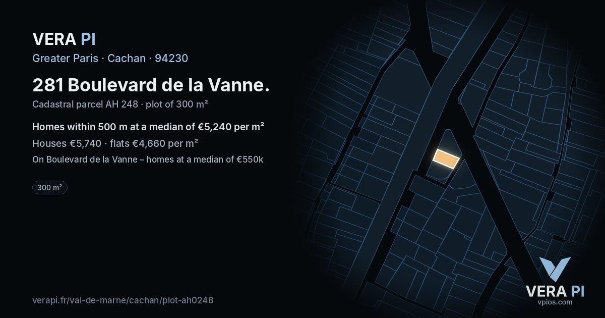 281 Boulevard de la Vanne, Cachan at night – the plot lit, the parcels around coloured by the prices near them