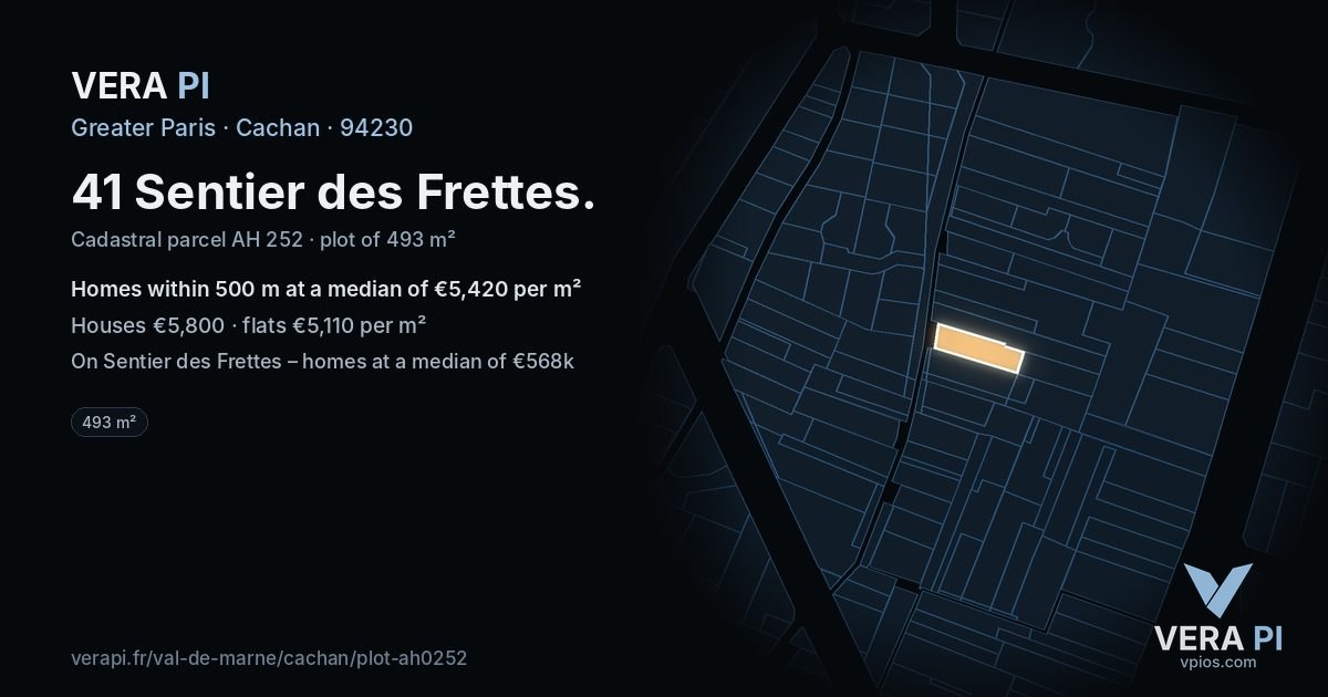 41 Sentier des Frettes, Cachan at night – the plot lit, the parcels around coloured by the prices near them