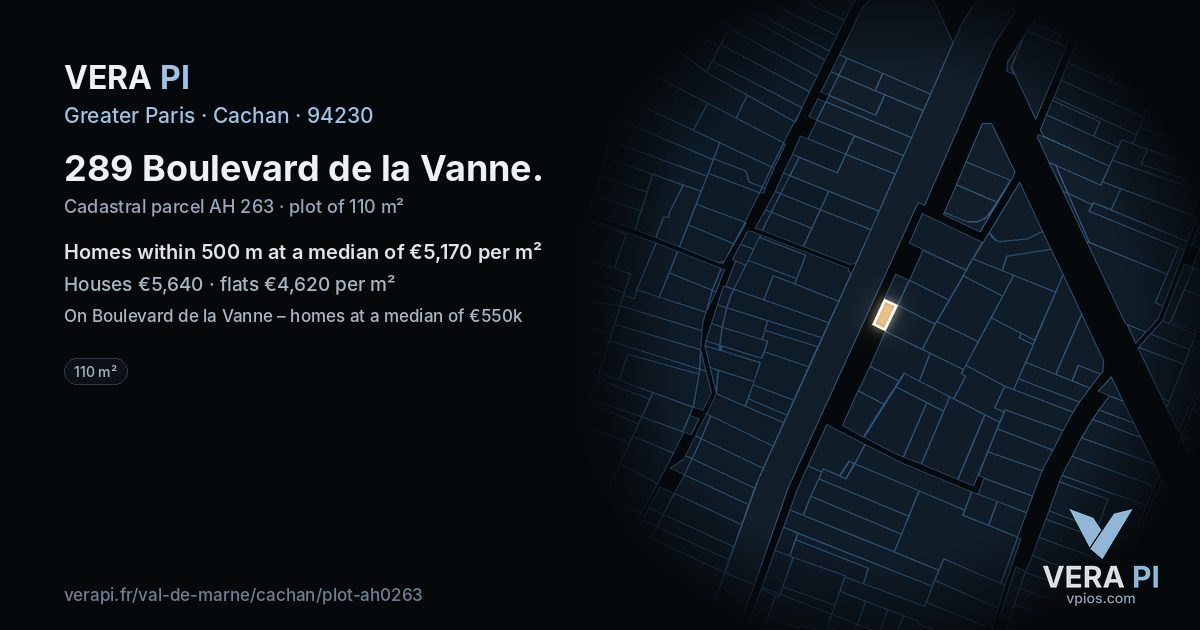 289 Boulevard de la Vanne, Cachan at night – the plot lit, the parcels around coloured by the prices near them