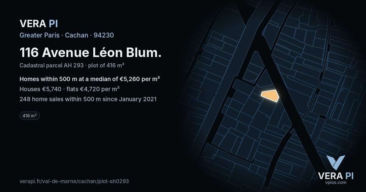116 Avenue Léon Blum, Cachan at night – the plot lit, the parcels around coloured by the prices near them