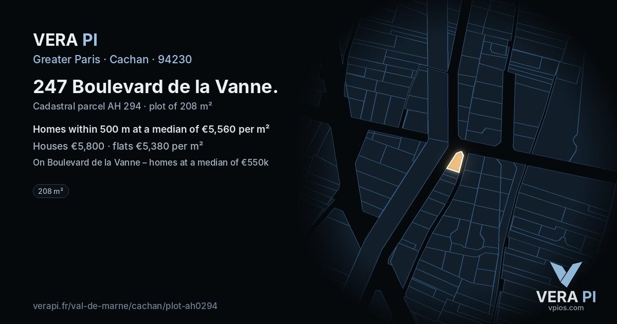 247 Boulevard de la Vanne, Cachan at night – the plot lit, the parcels around coloured by the prices near them