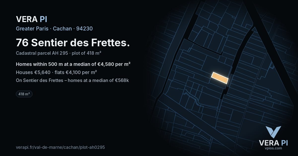 76 Sentier des Frettes, Cachan at night – the plot lit, the parcels around coloured by the prices near them
