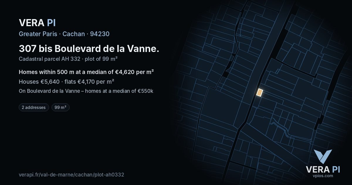 307 bis Boulevard de la Vanne, Cachan at night – the plot lit, the parcels around coloured by the prices near them
