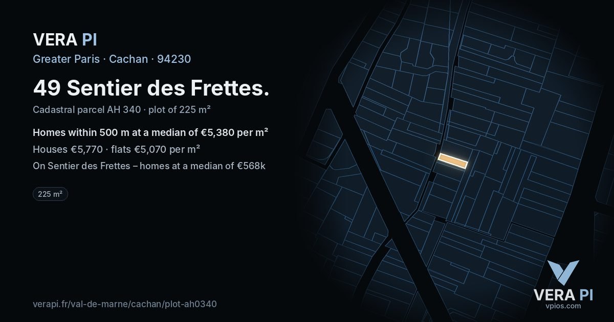 49 Sentier des Frettes, Cachan at night – the plot lit, the parcels around coloured by the prices near them