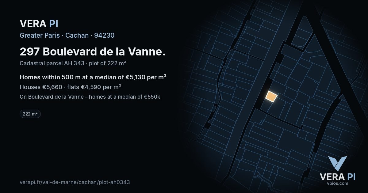 297 Boulevard de la Vanne, Cachan at night – the plot lit, the parcels around coloured by the prices near them