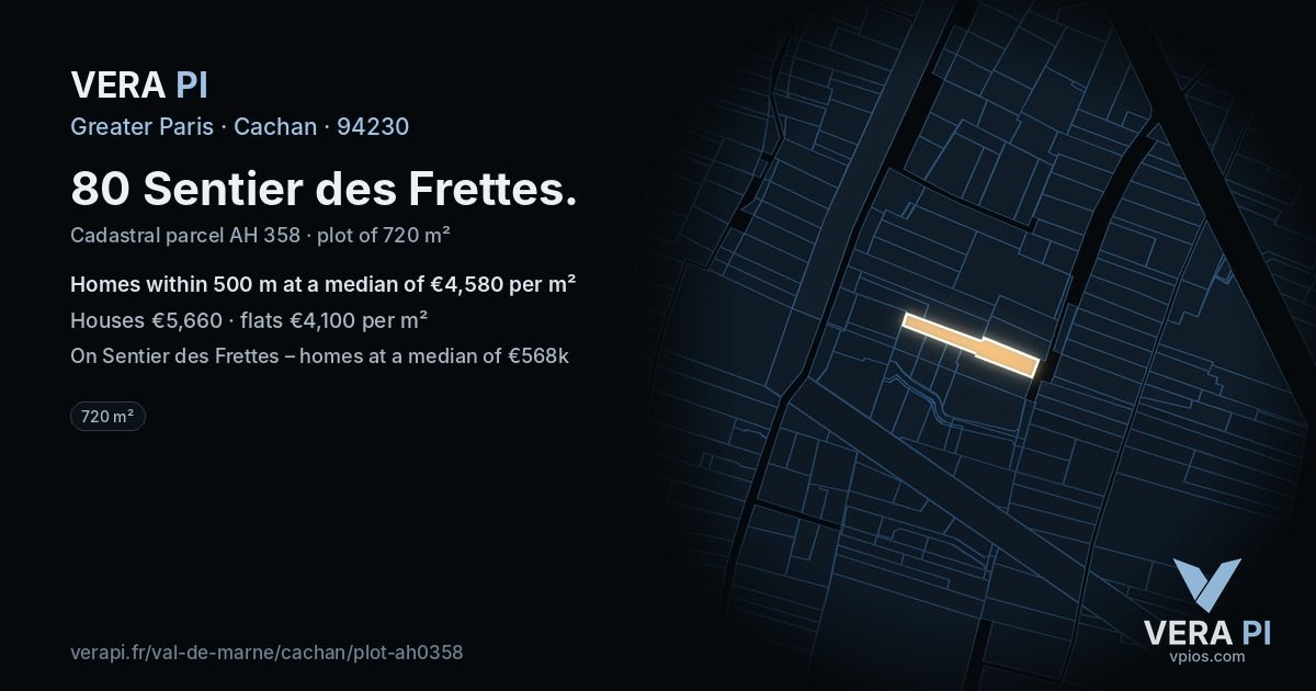 80 Sentier des Frettes, Cachan at night – the plot lit, the parcels around coloured by the prices near them