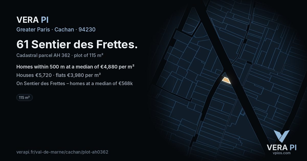 61 Sentier des Frettes, Cachan at night – the plot lit, the parcels around coloured by the prices near them