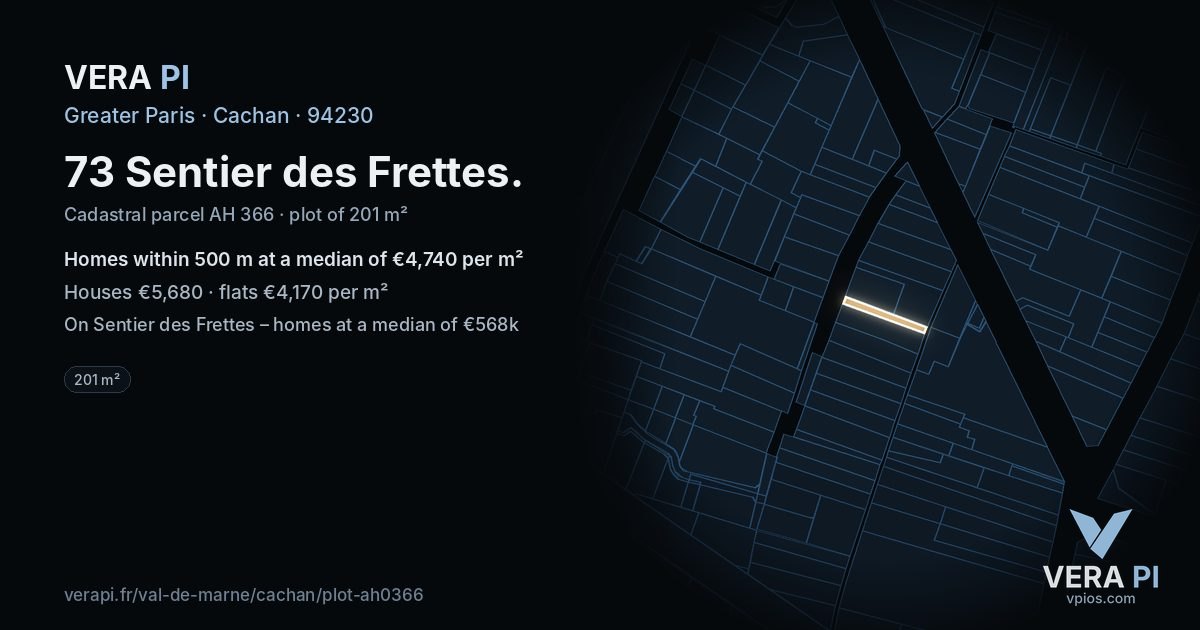 73 Sentier des Frettes, Cachan at night – the plot lit, the parcels around coloured by the prices near them