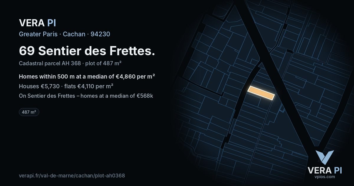 69 Sentier des Frettes, Cachan at night – the plot lit, the parcels around coloured by the prices near them