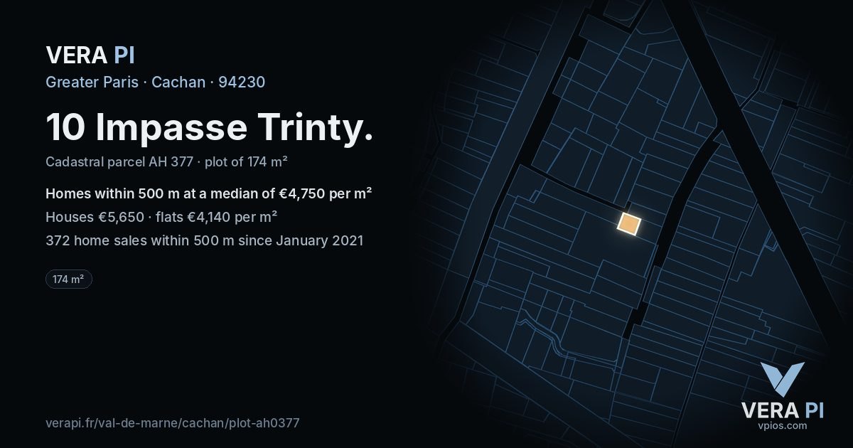 10 Impasse Trinty, Cachan at night – the plot lit, the parcels around coloured by the prices near them