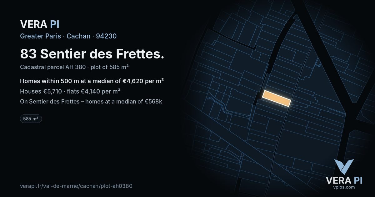 83 Sentier des Frettes, Cachan at night – the plot lit, the parcels around coloured by the prices near them