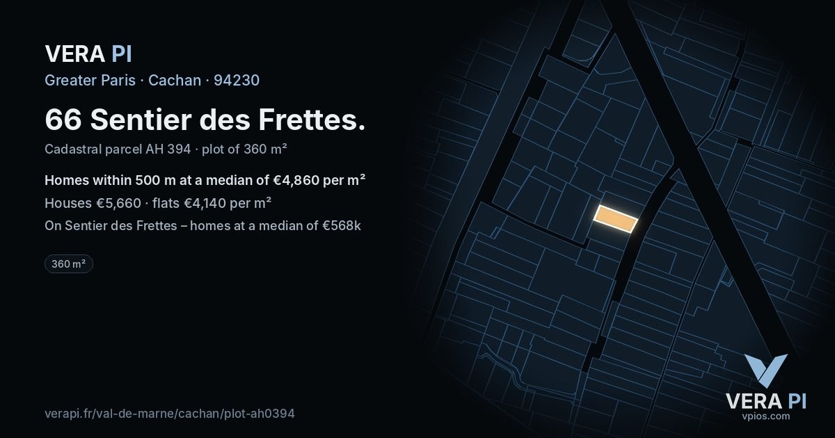 66 Sentier des Frettes, Cachan at night – the plot lit, the parcels around coloured by the prices near them