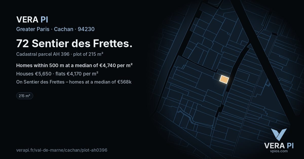 72 Sentier des Frettes, Cachan at night – the plot lit, the parcels around coloured by the prices near them